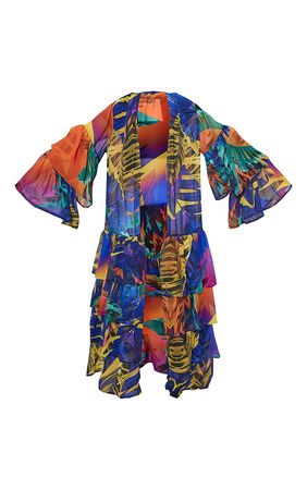 Multi Tropical Sunset Frilly Beach Kimono | PrettyLittleThing USA