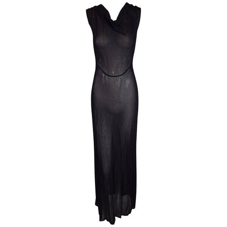 Fendi Sheer Slinky Knit 1920s Flapper Style Long Black Gown Dress, 1997 For Sale at 1stdibs