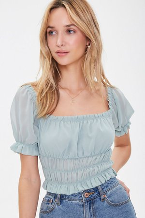 Chiffon Smocked Crop Top | Forever 21