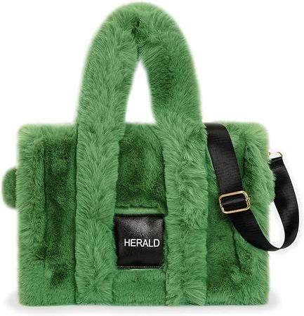 Amazon.com: Herald Large Tote Bags For Women Soft Winter Fluffy Fuzzy Furry Plush Top Handle Purse and Handbag With Shoulder Strap (Green) : Clothing, Shoes & Jewelry