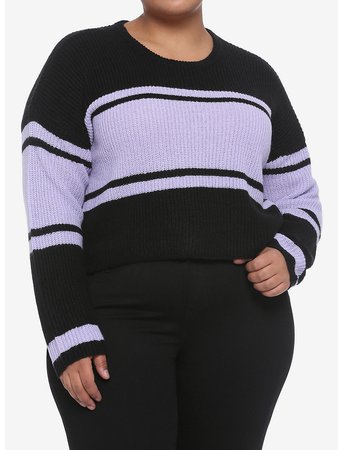 Lavender & Black Stripe Girls Crop Sweater Plus Size