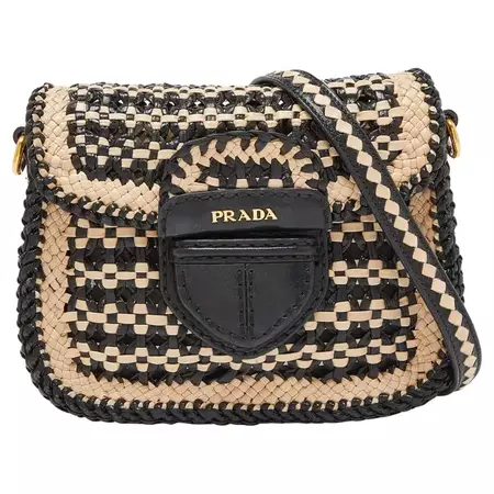 Prada Beige/Black Woven Madras Leather Crossbody Bag For Sale at 1stDibs