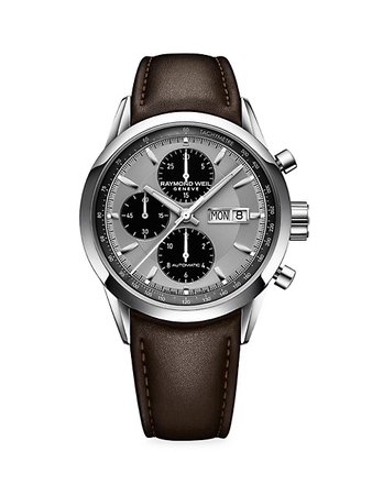 Shop Raymond Weil Freelancer Leather-Strap Automatic Watch | Saks Fifth Avenue