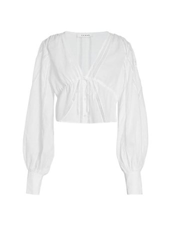 Shop Frame Cropped Inset Lace Blouse | Saks Fifth Avenue