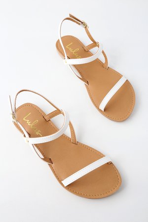 Cute Flat Sandals - White Sandals - Vegan Sandals
