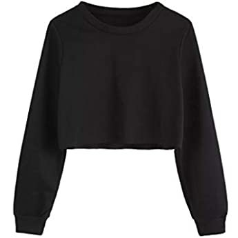 Amazon.com: Kyerivs Crop Sweatshirt For Women Crewneck Long Sleeve Workout Tops-Black-Large: Clothing