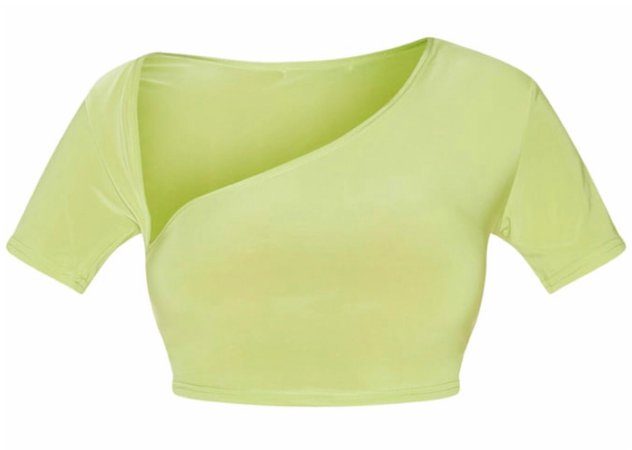 Green Slinky Asymmetrical Short Sleeve Crop Top (PLT)