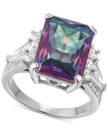 Macy's Cubic Zirconia Iridescent Stone Sterling Silver Statement Ring
