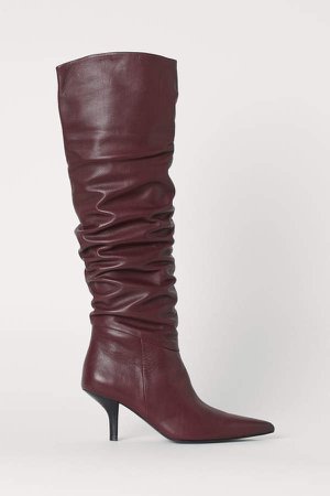 Knee-high Leather Boots - Red