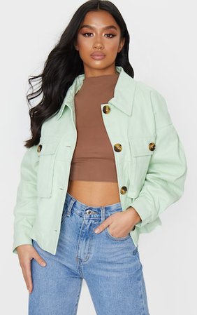 Petite Sage Green Cord Oversized Jacket | PrettyLittleThing