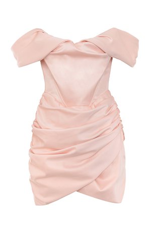 Clothing : Bodycon Dresses : 'Coraline' Pink Satin Corset Dress