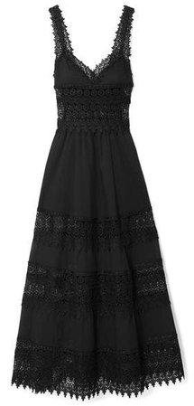 Sophia Crocheted Lace-paneled Cotton-blend Voile Maxi Dress - Black