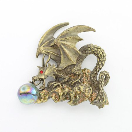 Dragon Fantasy Brooch Crystal Amber Rhinestones Dragons Gold | Etsy