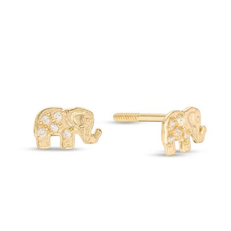 Child's Cubic Zirconia Textured Elephant Stud Earrings in 14K Gold | View All Jewelry | Piercing Pagoda