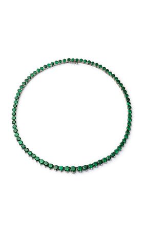 18k White Gold Emerald Riviera Necklace By Tangarart | Moda Operandi