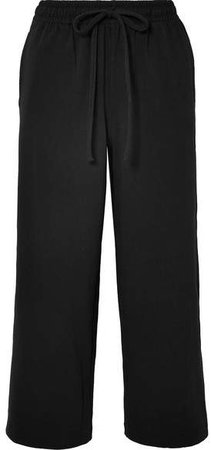 Cropped Cotton-jersey Wide-leg Pants - Black
