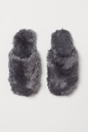 Faux Fur Slippers - Grey - Ladies | H&M US