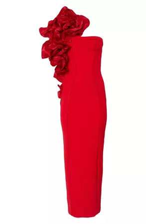 Carolina Herrera Dramatic Rosette One-Shoulder Crepe Column Gown | Nordstrom