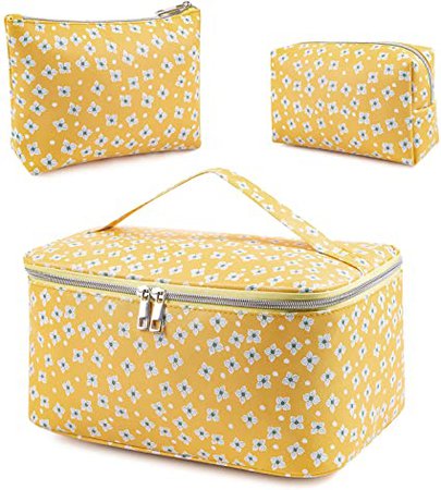 Amazon.com: SAMZSKY Makeup Bag Set, 3 Pcs Portable Travel Cosmetic Bag Waterproof Organizer Case with Zipper Toiletry Bags, Gift for Women (Yellow) : Beauty & Personal Care