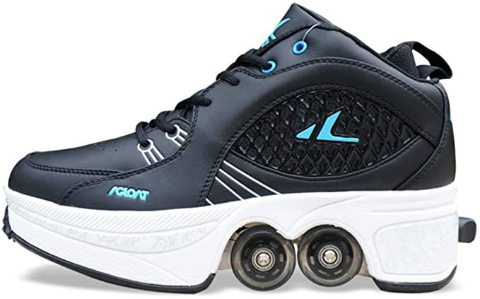 Amazon.com: HUOQILIN Double-Row Deform Wheel Deformation Automatic Walking Shoes Invisible Roller Skate 2 in 1 Removable Pulley Skates Skating,Black-EU43: Home & Kitchen