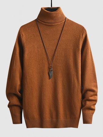 UNISEX Turtleneck Solid Color Skin Friendly Basic Pullover Sweater Warmth Winter Essentials Jumper In COFFEE | ZAFUL 2023