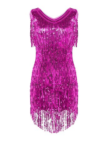 hot pink sequin fringe dress