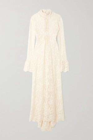 Ruffled Lace Turtleneck Maxi Dress - Ivory