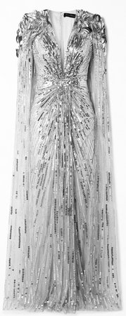 Jenny Packham silver cape dress