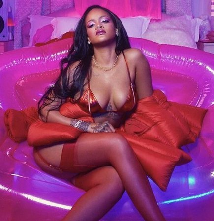 Rihanna red lingerie sexy savage x  fenty mood lighting poses pose