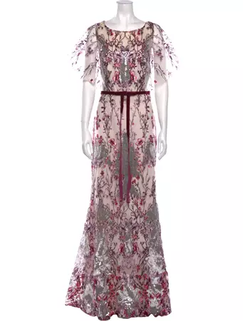 Marchesa Floral Print Long Dress - Purple Dresses, Clothing - MAC29532 | The RealReal