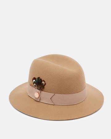 Feather trim fedora - Taupe | Hats | Ted Baker