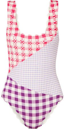 Wainscott Scalloped Gingham Stretch-crepe Swimsuit - Lilac