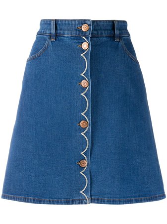 Blue See By Chloé Button Down Embroidered Denim Mini Skirt For Women | Farfetch.com