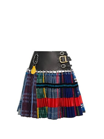 tartan and recycled-tapestry skirt