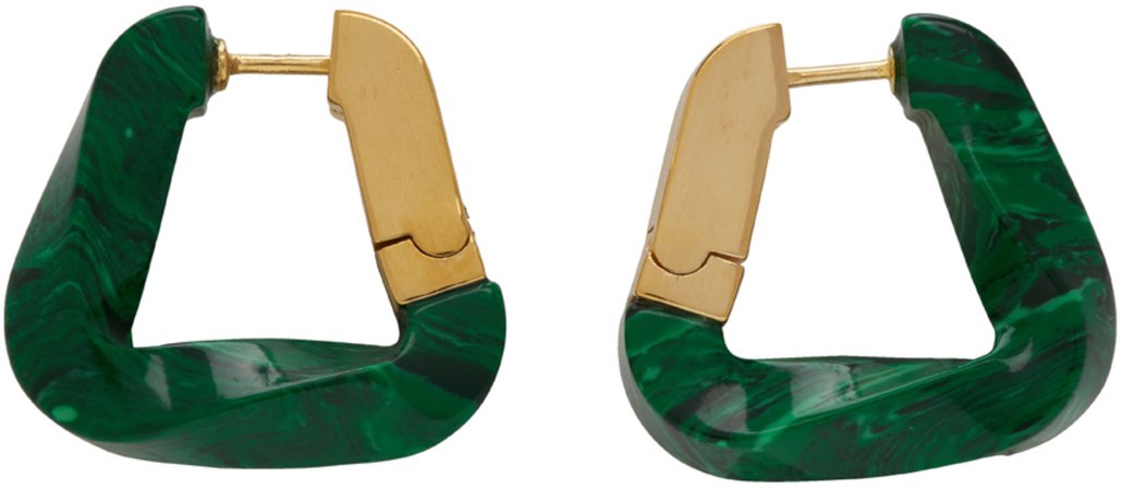Green Twisted Triangle Hoop Earrings
