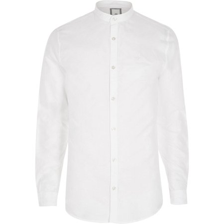 White grandad collar long sleeve Oxford shirt | River Island