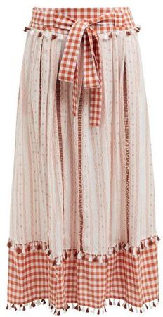 Rodica Gingham Cotton Skirt - Womens - Tan Multi