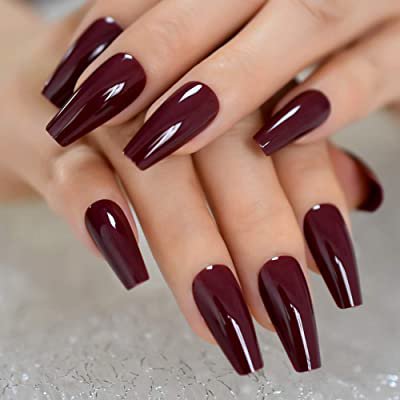 Amazon.com: Gorgeous Red Press on Ballet False Nails Long Ruby-red Coffin Ballerina UV Fingersnails Free Adhesive Tapes 24pcs/set: Beauty
