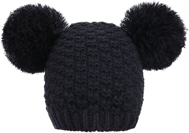 Livingston Women's Winter Chunky Knit Double Pompom Ears Beanie Hat, Black at Amazon Women’s Clothing store