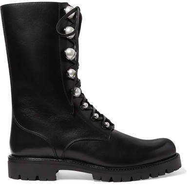 Embellished Leather Boots - Black