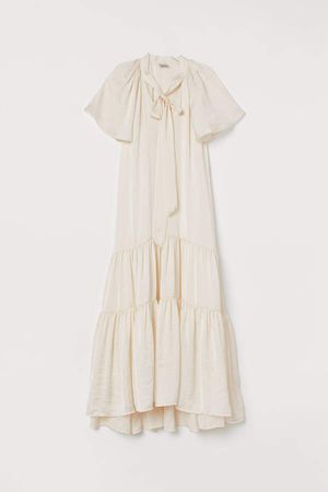 Tiered Satin Dress - White