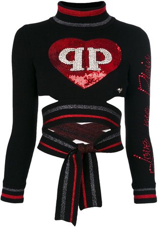 Philip Plein Heart Patched Tied Top