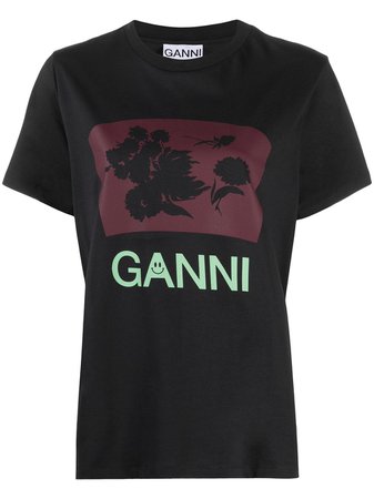 GANNI floral-print Logo T-shirt - Farfetch