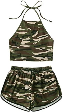 Amazon.com: SweatyRocks Women's 2 Piece Set Camo Print Halter Crop Top and Shorts Set Camouflage XXL : Clothing, Shoes & Jewelry