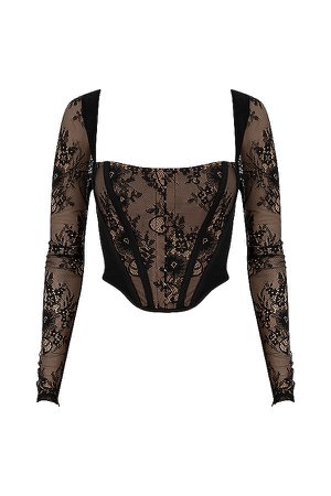 Clothing : Tops : 'Serenity' Black Lace Corset Top