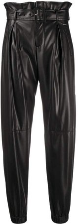 faux leather tapered trousers