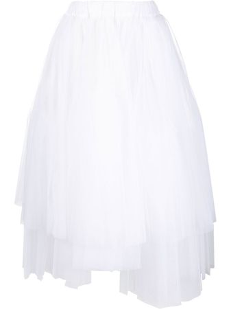 Asymmetrical tulle-layered Midi Skirt
