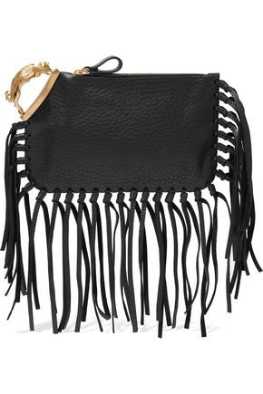 Gryphon fringe-trimmed textured-leather clutch | VALENTINO GARAVANI | Sale up to 70% off | THE OUTNET