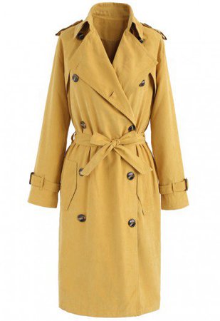 Refined Double-breasted Trench Coat in Mustard - Retro, Indie and Unique Fashion