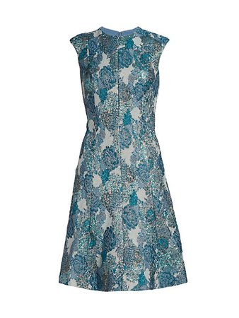 Shop Teri Jon by Rickie Freeman Floral Jacquard A-Line Dress | Saks Fifth Avenue